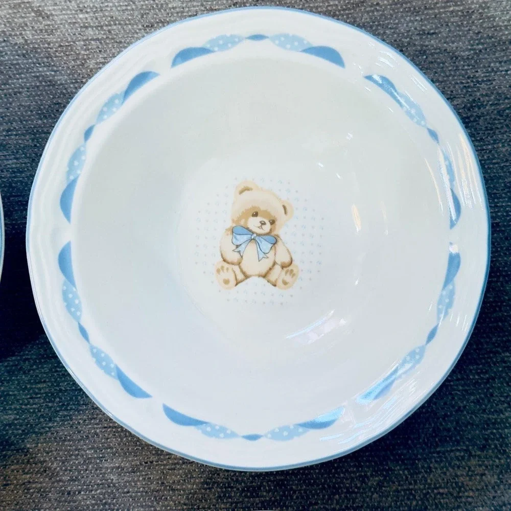 Vintage Tienshan Teddy Bear Bowl Blue Hearts Children's Cereal Soup Bowl